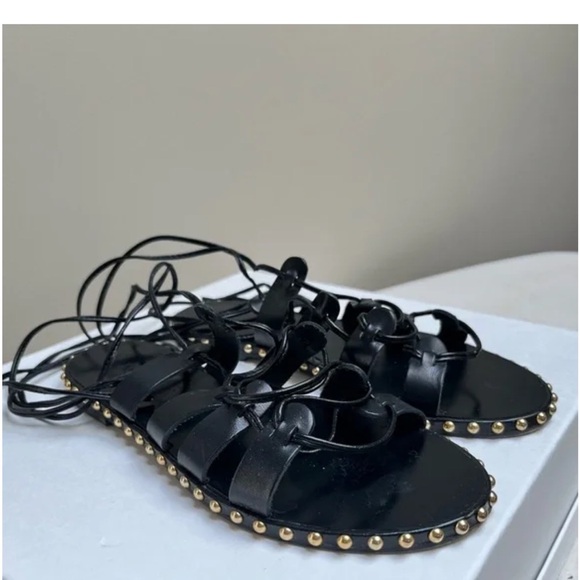 J.crew Black Studded Lace-Up Sandals made in Italy chic Sz 8.5 - Picture 4 of 4
